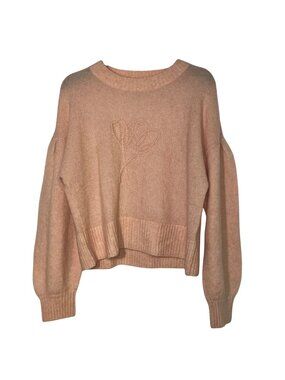Petite Studio NYC Floral Super Kid Mohair Wool Sweater Puff Sleeve Sz LG